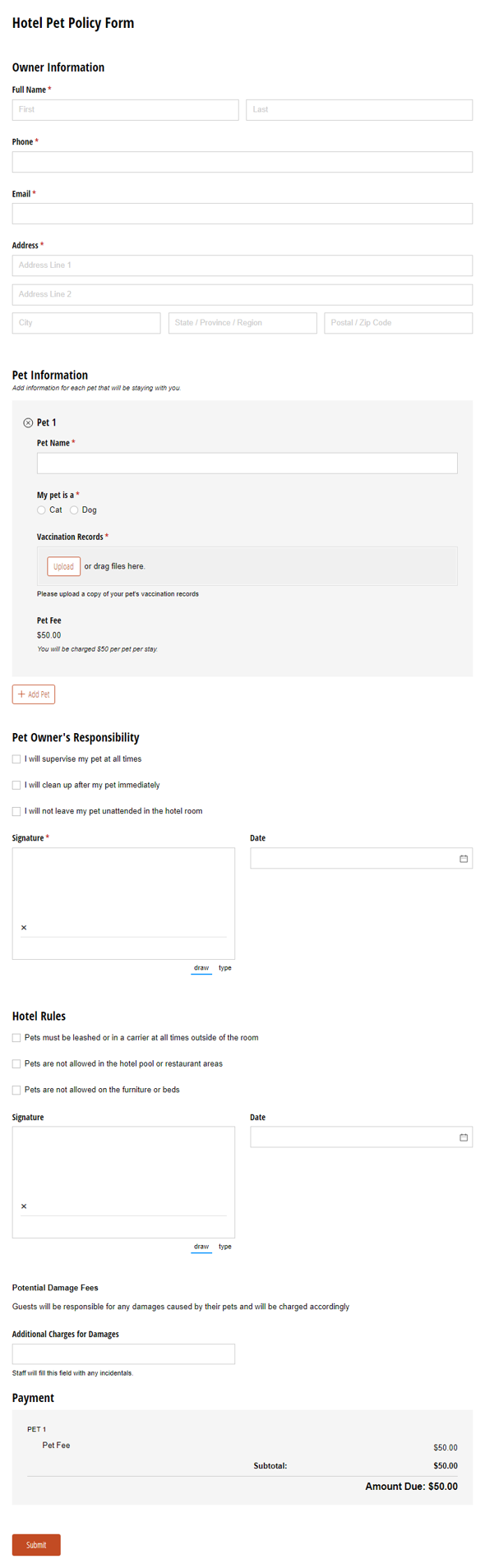 Go to Hotel Pet Policy Form template