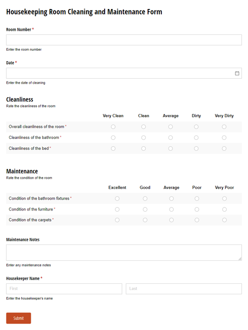 Go to Housekeeping Room Cleaning and Maintenance Form template