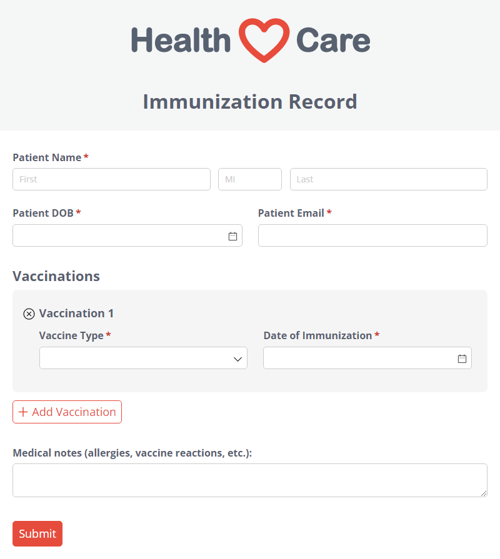 Go to Immunization Record template