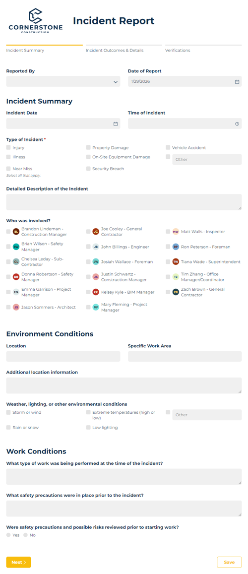 Go to Incident Report Form template