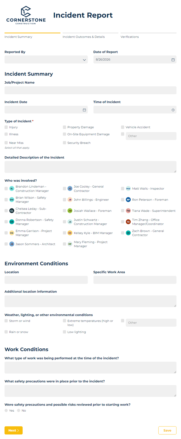 Go to Incident Report Form template