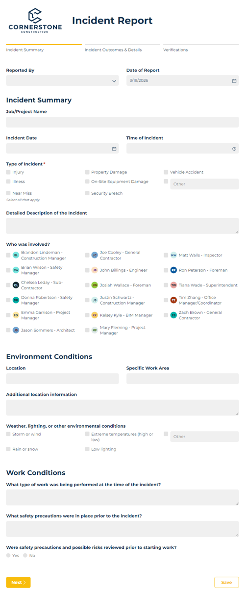 Go to Incident Report Form template