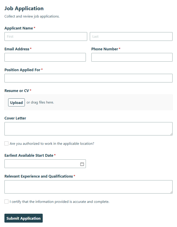 Go to Job Application template