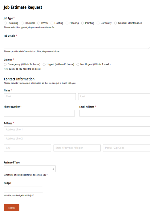 Go to Job Estimate Request template