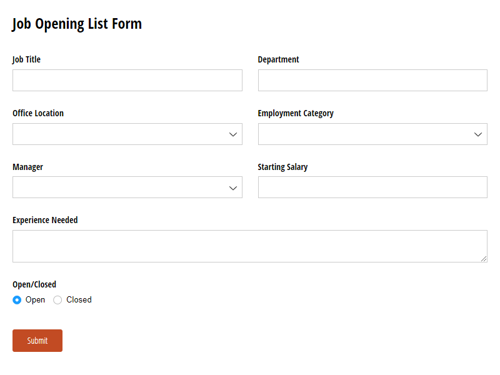 Go to Job Opening List template