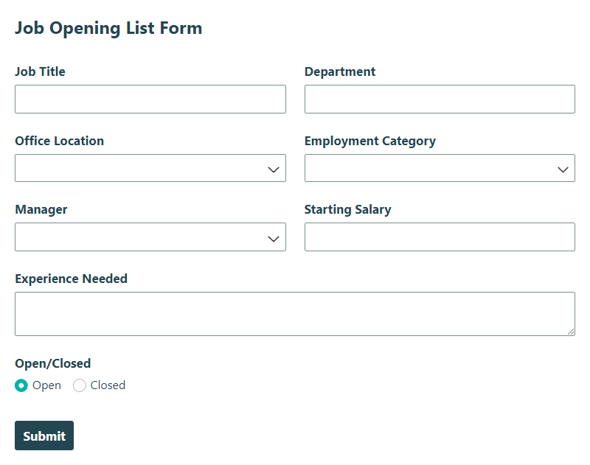 Go to Job Opening List template