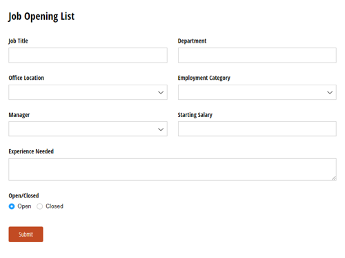 Go to Job Opening List template