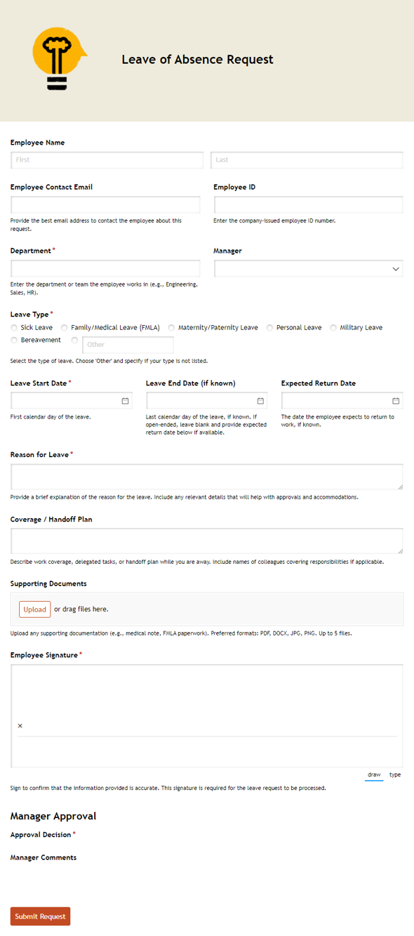 Go to Leave of Absence Request template