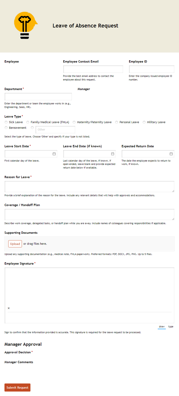 Go to Leave of Absence Request template