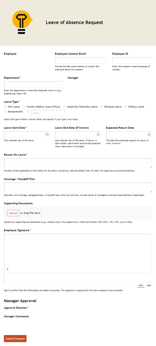 Go to Leave of Absence Request template