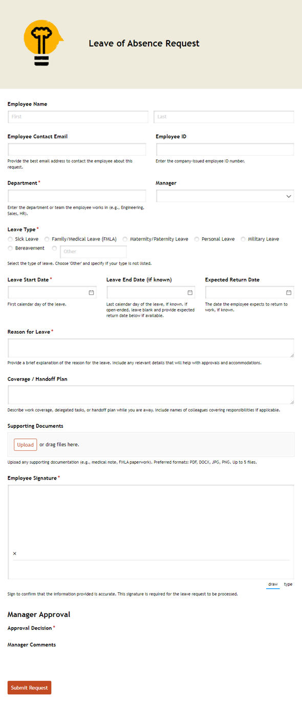 Go to Leave of Absence Request template
