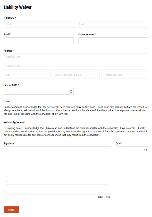 Go to Liability Waiver template