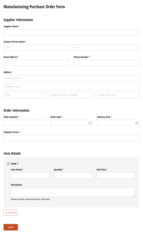 Go to Manufacturing Purchase Order Form template