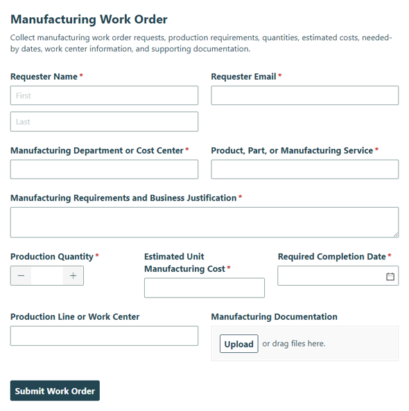 Go to Manufacturing Work Order template
