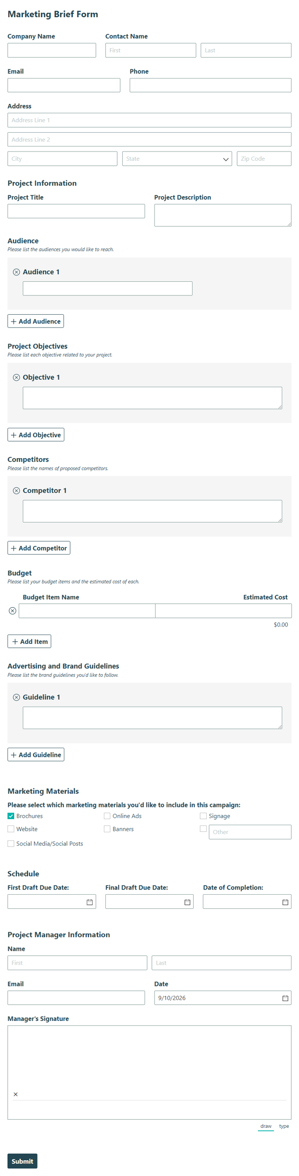 Go to Marketing Brief Form template