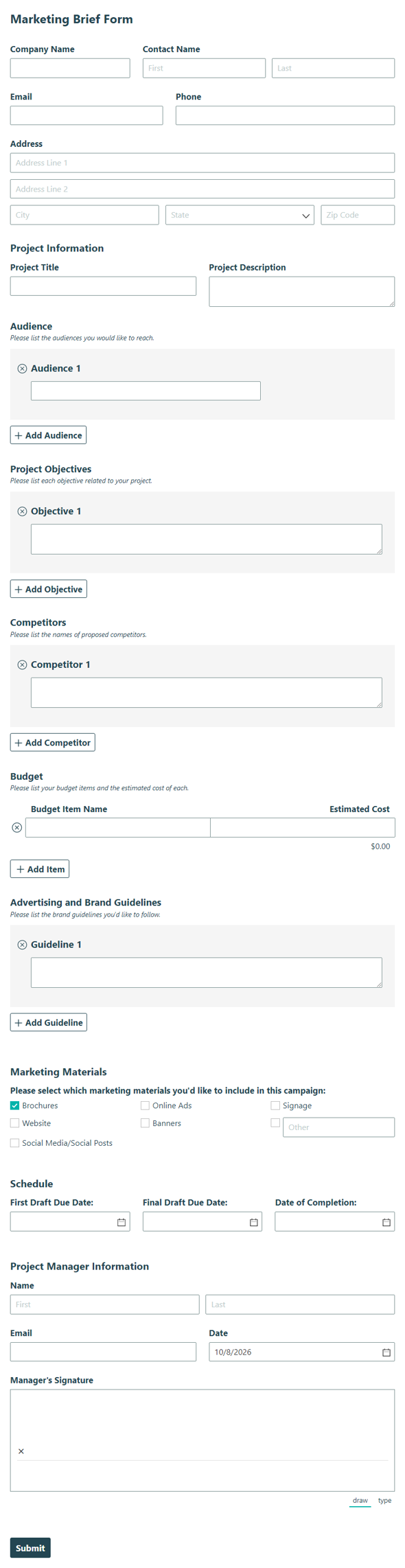 Go to Marketing Brief Form template