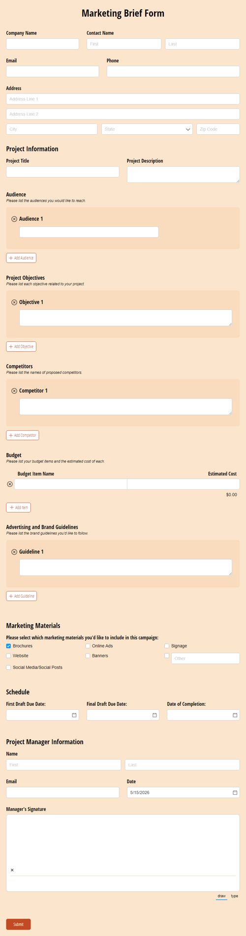 Go to Marketing Brief Form template
