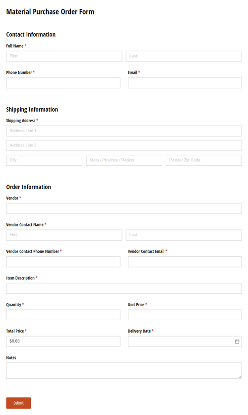 Go to Material Purchase Order Form template