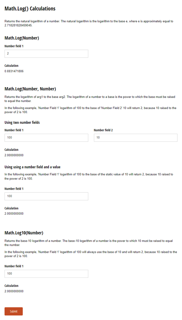 Go to Math.Log() Calculations template