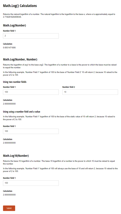 Go to Math.Log() Calculations template