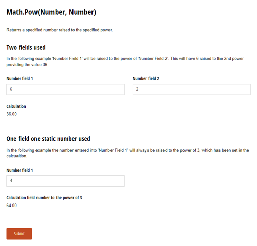 Go to Math.Pow(Number, Number) template
