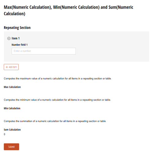 Go to Max(Numeric Calculation), Min(Numeric Calculation) and Sum(Numeric Calculation) template