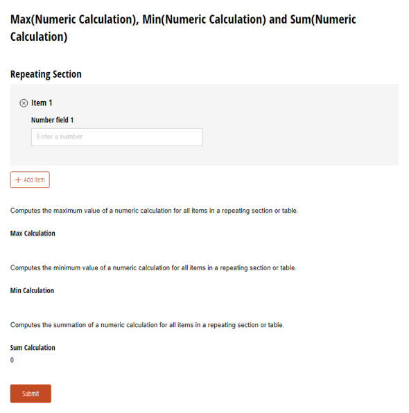 Go to Max(Numeric Calculation), Min(Numeric Calculation) and Sum(Numeric Calculation) template
