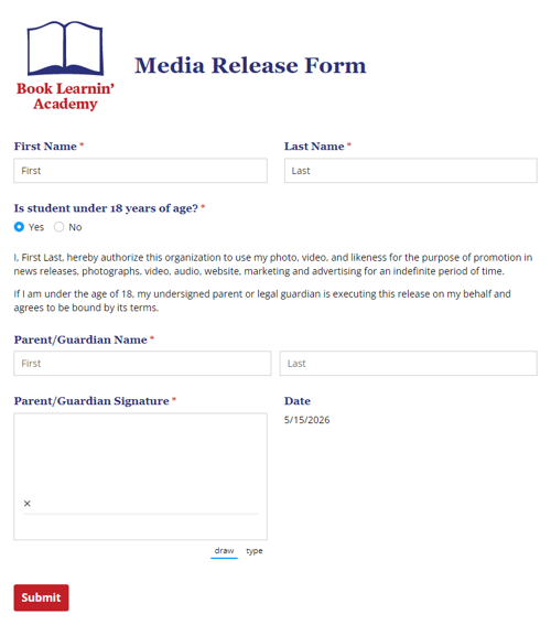 Go to Media Release Form template