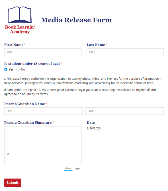 Go to Media Release Form template