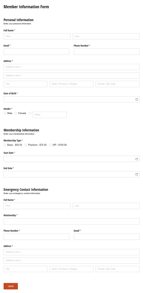 Go to Member Application Form template