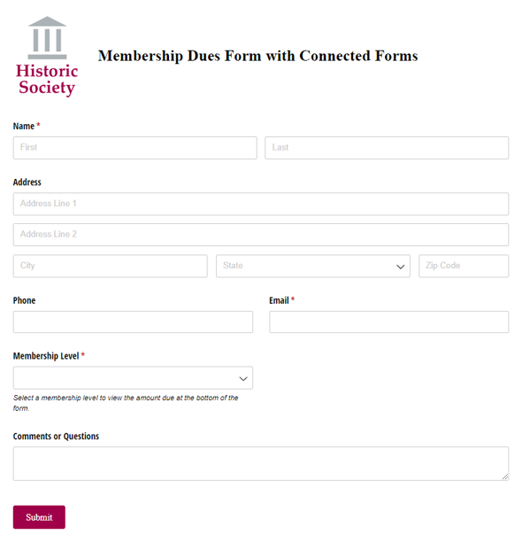 Go to Membership Form with Connected Event Registration template