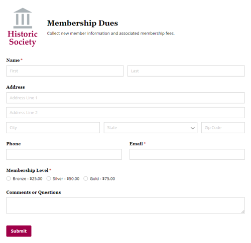 Go to Membership Dues template