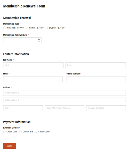 Go to Membership Renewal Form template