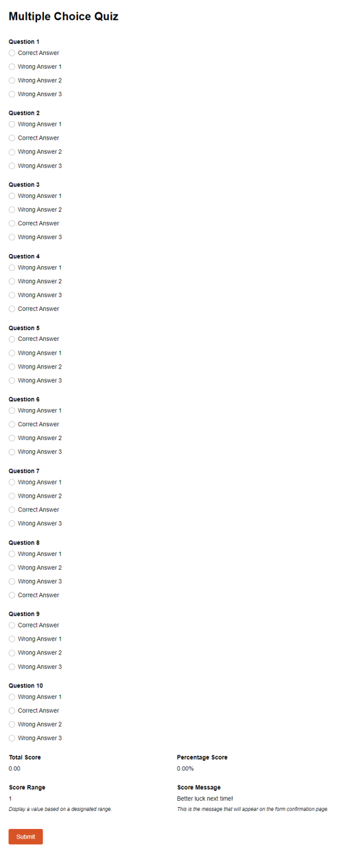 Go to Multiple Choice Quiz template