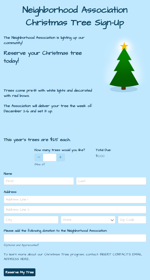 Go to Neighborhood Association Christmas Tree Sign-Up template