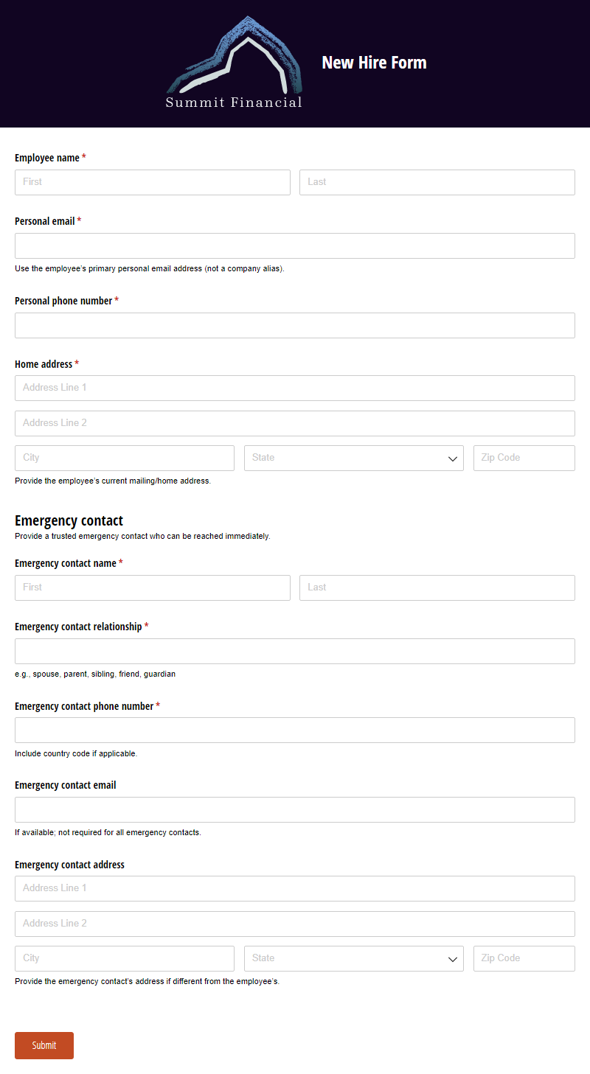 Go to New Hire Form template