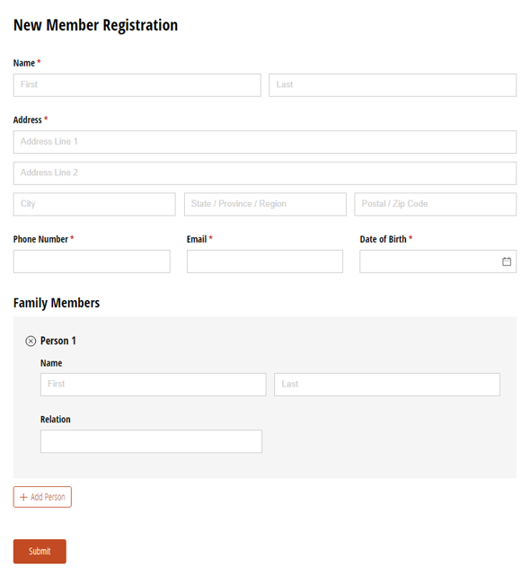 Go to New Member Registration template
