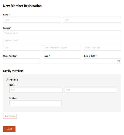 Go to New Member Registration template