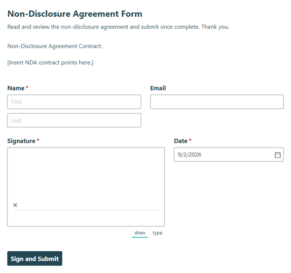 Go to NDA Form template