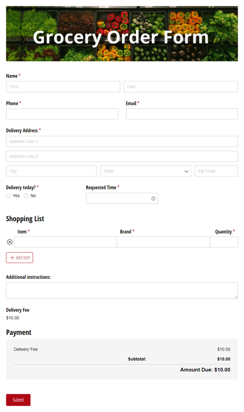 Go to Online Grocery Order Form template