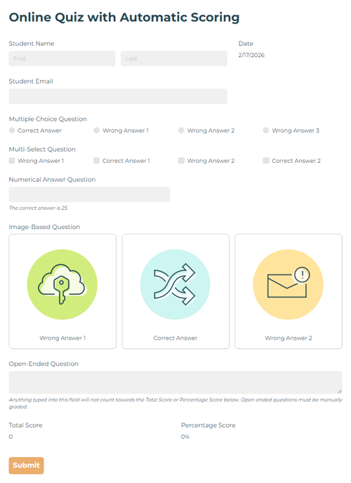 Go to Online Quiz with Automatic Scoring template