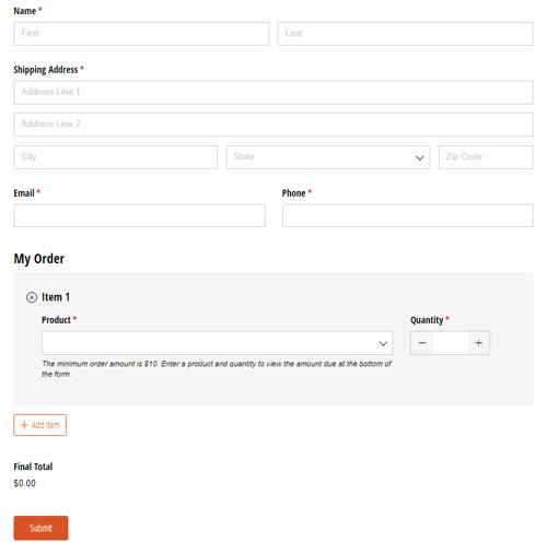 Go to Order Form with Minimum Purchase Amount template