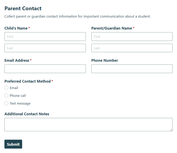 Go to Parent Contact Form template
