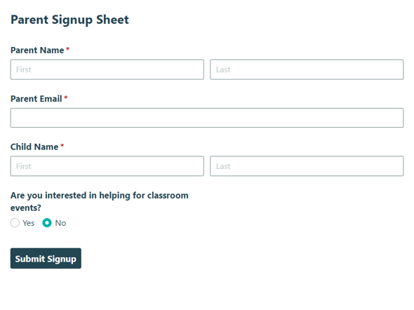 Go to Parent Signup Form template
