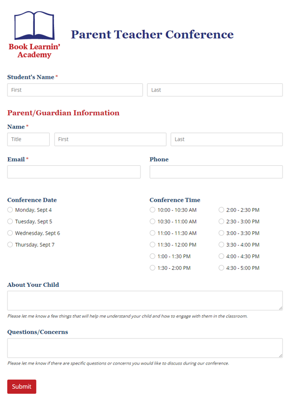 Go to Parent Teacher Conference template