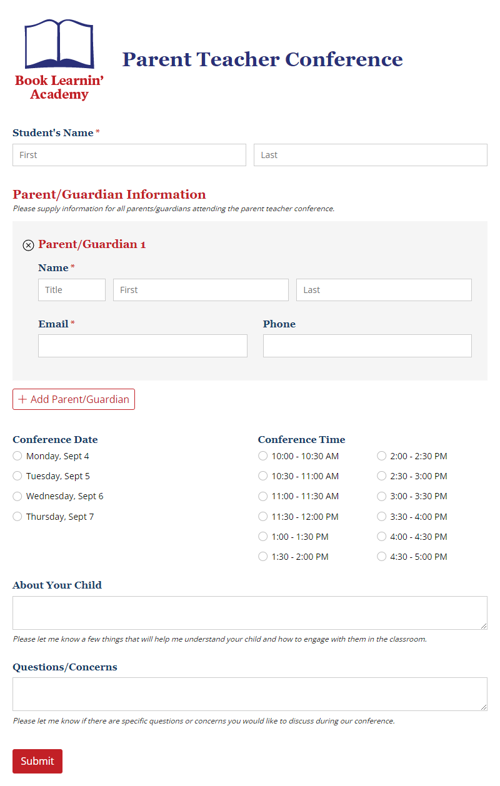 Go to Parent Teacher Conference template