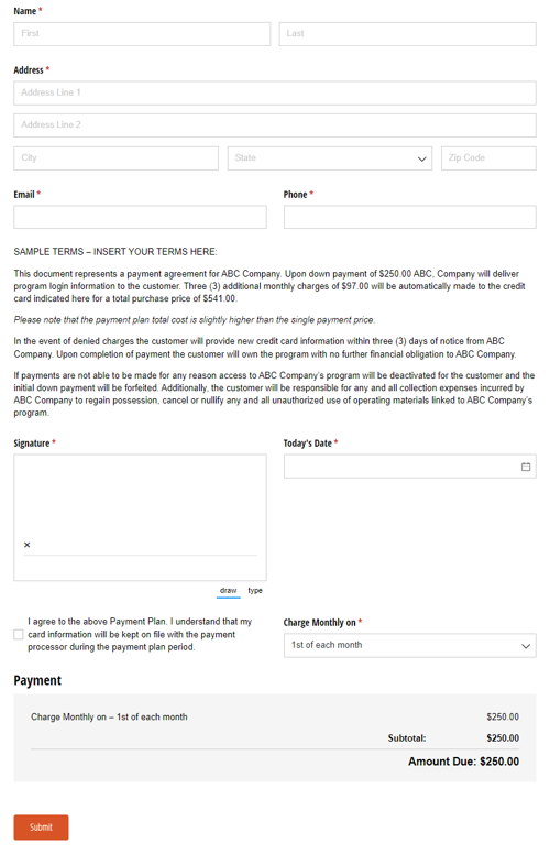 Go to Payment Plan Agreement template