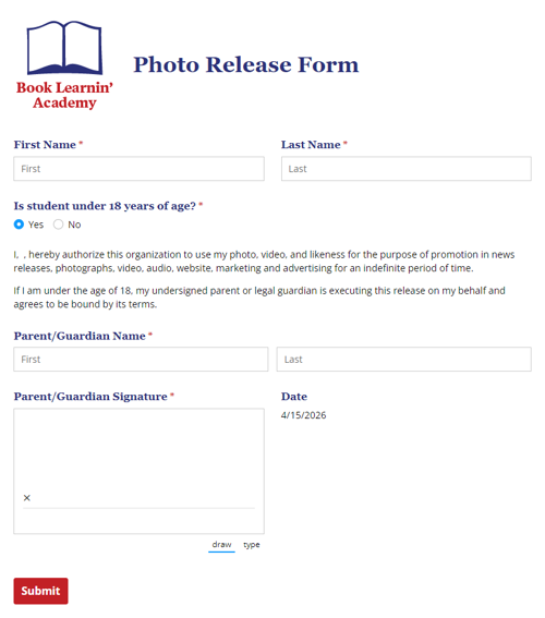 Go to Photo Release Form template