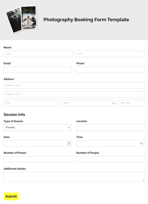 Go to Photography Booking Form Template template