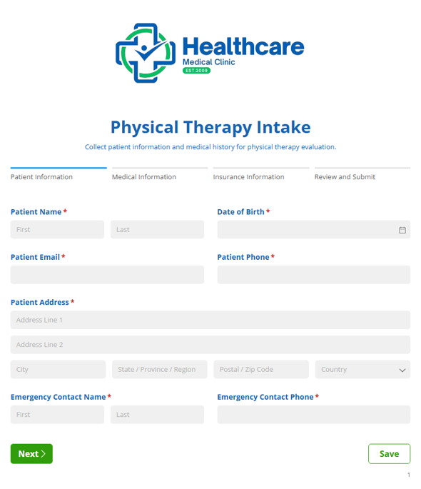 Go to Physical Therapy Intake template